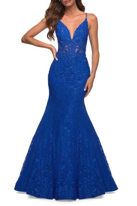 Mermaid Lace Prom Dress with Sheer Jeweled Bodice