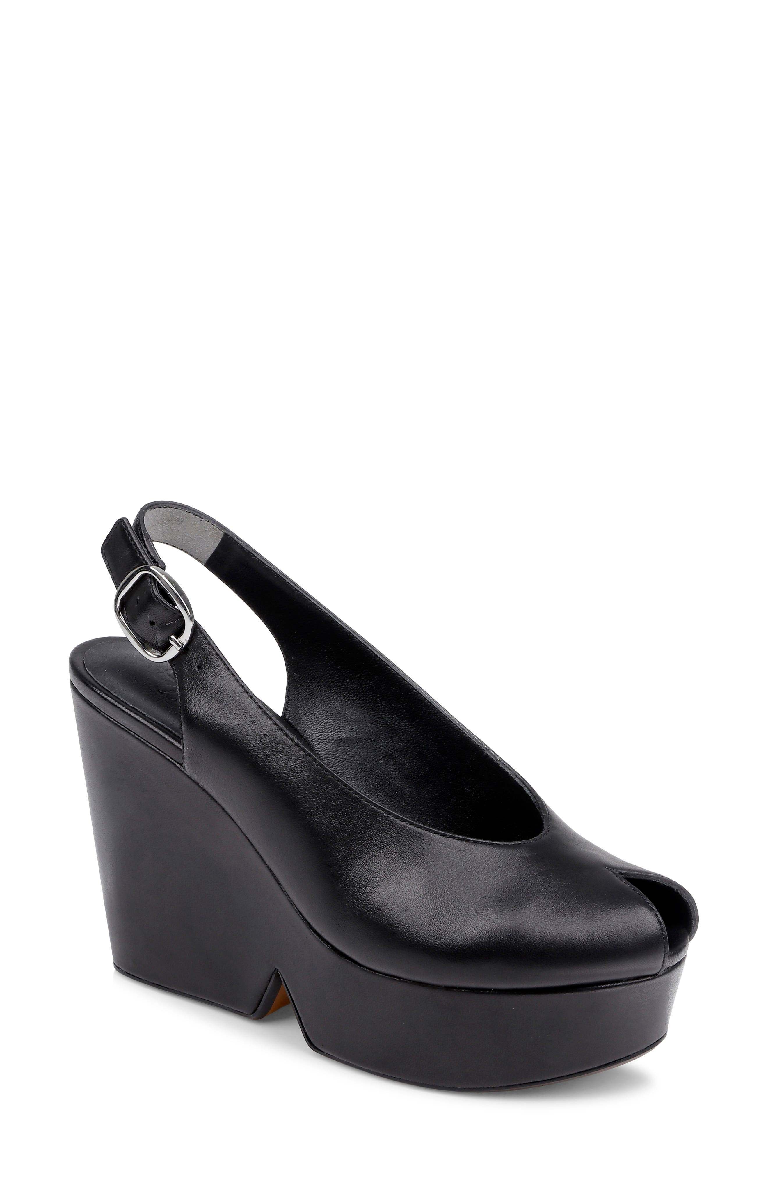 CLERAE Devi Slingback Platform Wedge Sandal, Main, color, Black Leather