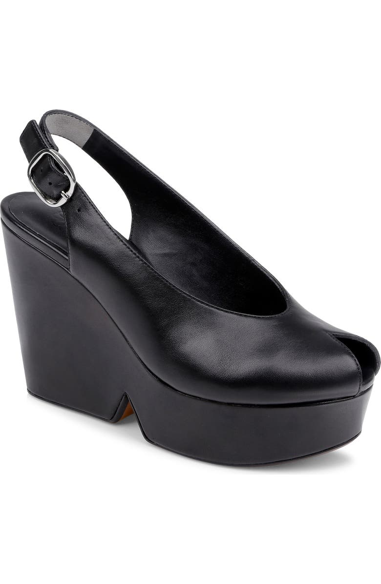 CLERAE Devi Slingback Platform Wedge Sandal, Main, color, Black Leather