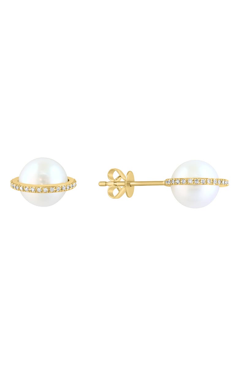 EFFY 14K Yellow Gold Freshwater Pearl & Diamond Stud Earrings, Main, color, 