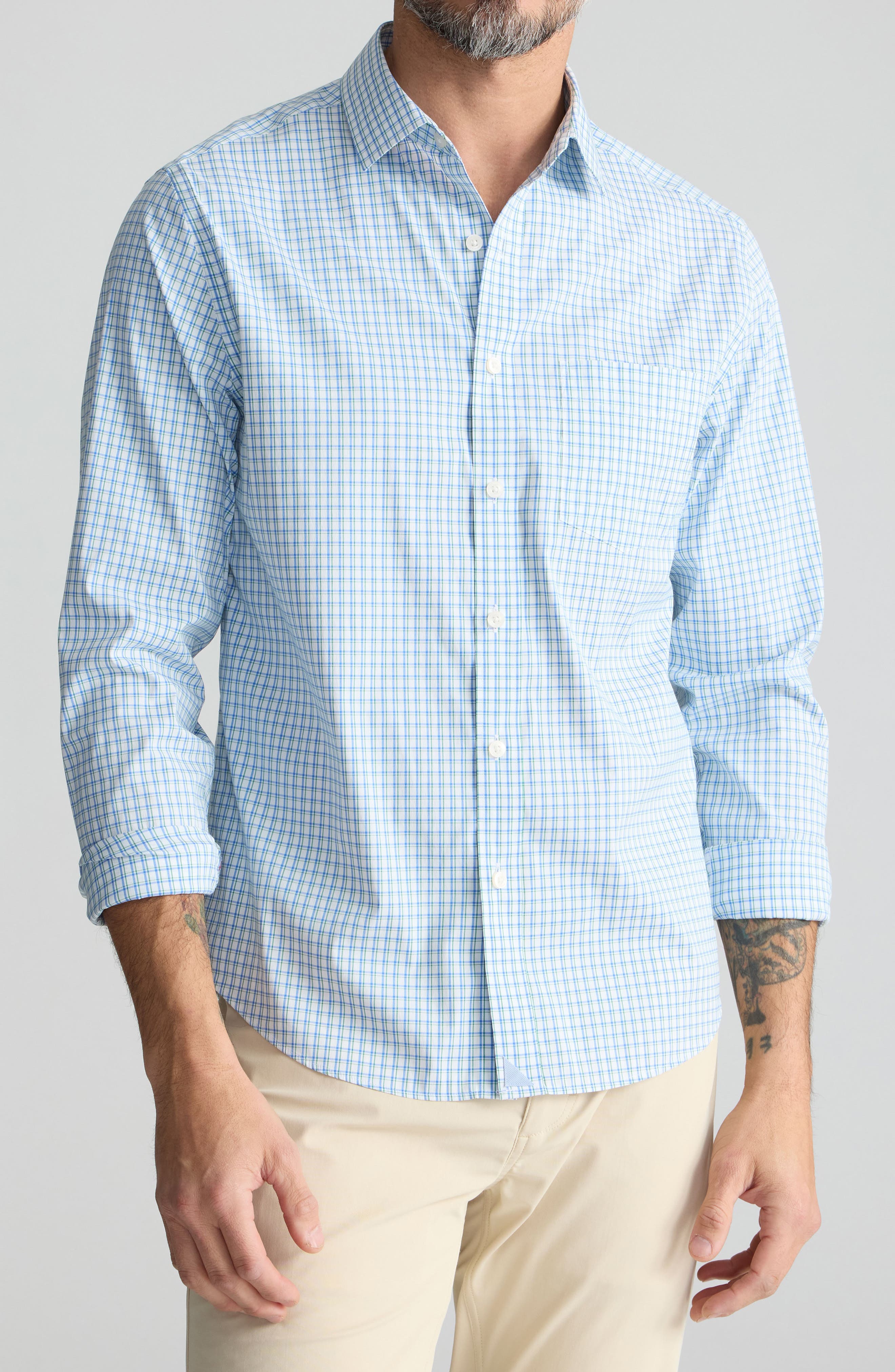 Tattersall Check Wrinkle Free Cotton Button-Up Shirt