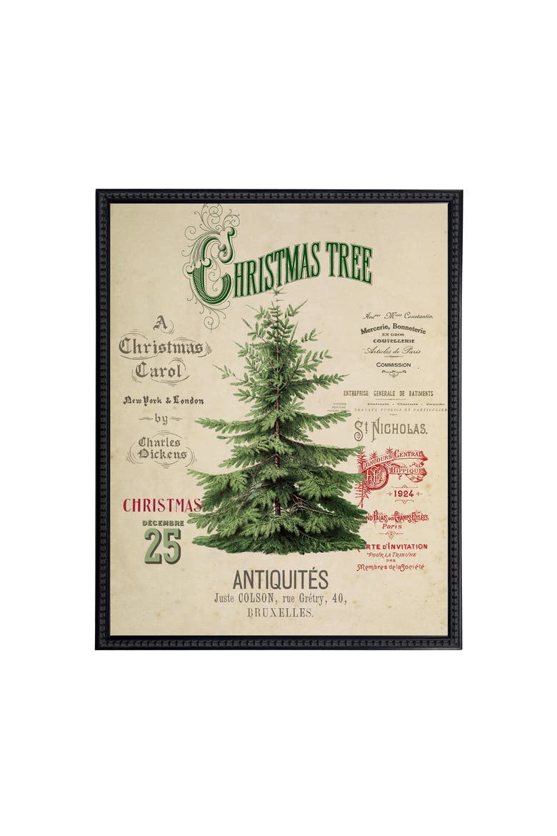 Vintage Painting of a Christmas Tree on a distressed bookplate background, Main, color, Beige