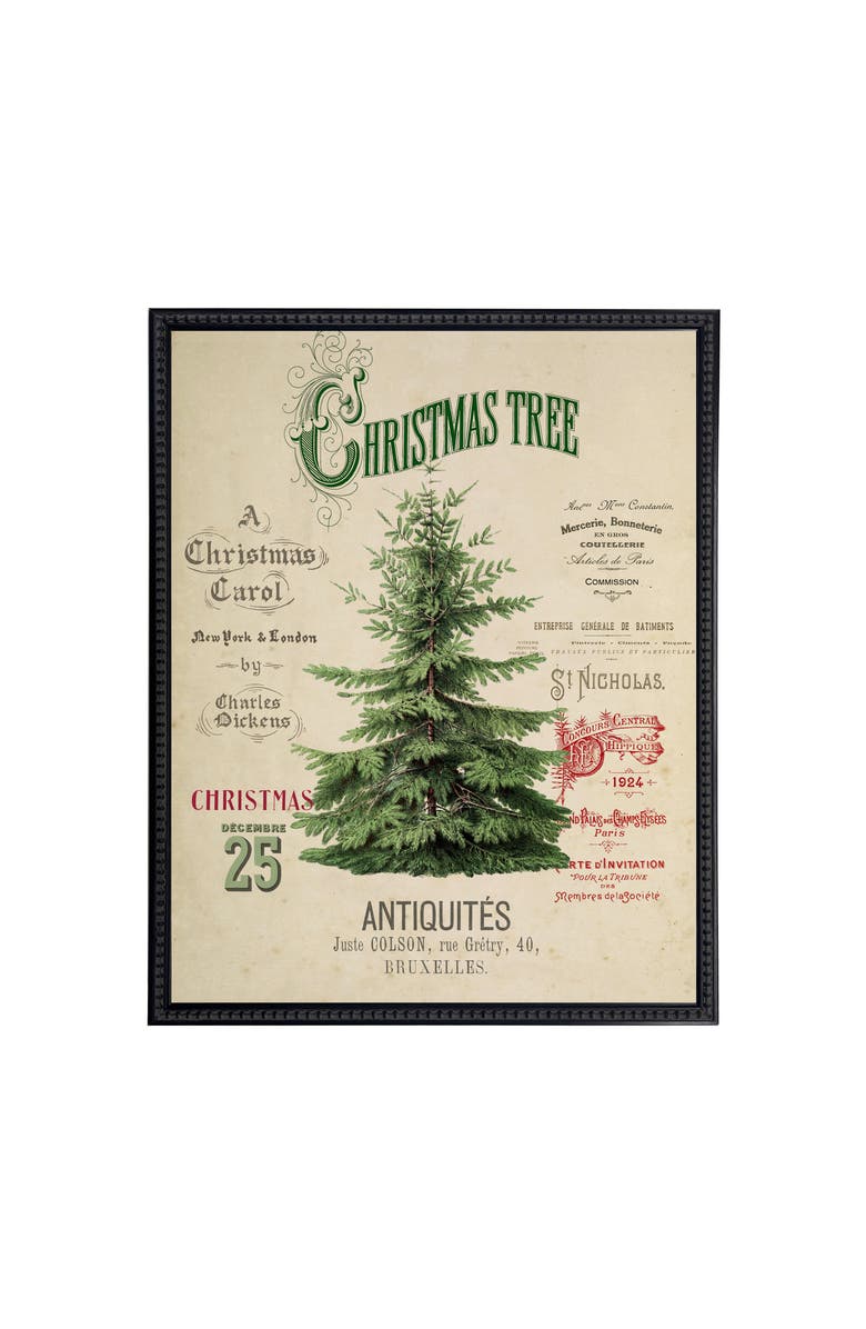 Antique Curiosities Vintage Painting of a Christmas Tree on a distressed bookplate background, Main, color, Beige