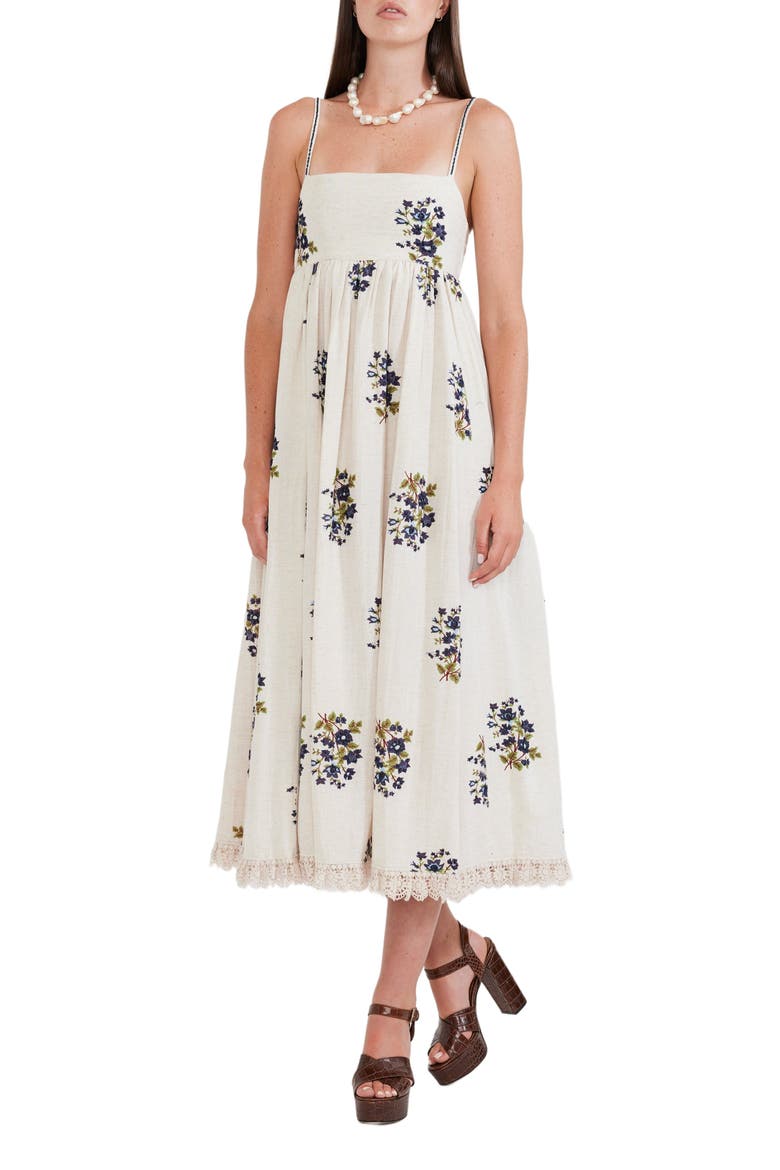 Gavin Midi Dress, Main, color, Oatmeal Bluesy Beaded Floral