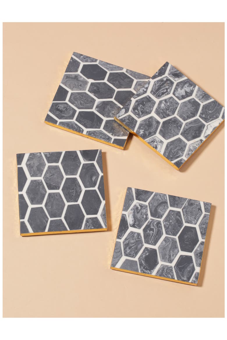 Set of 4 Resin Coasters, Alternate, color, GREY