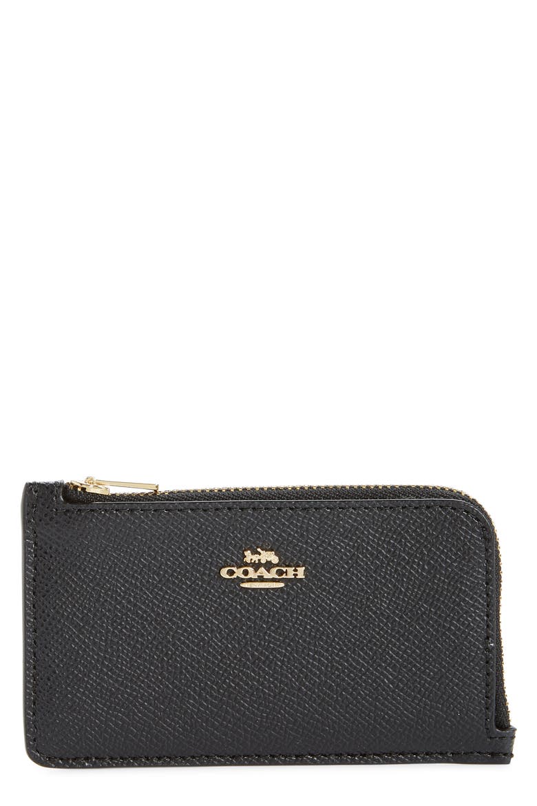 Small Leather Zip Card Case, Main, color, GD/ BLACK
