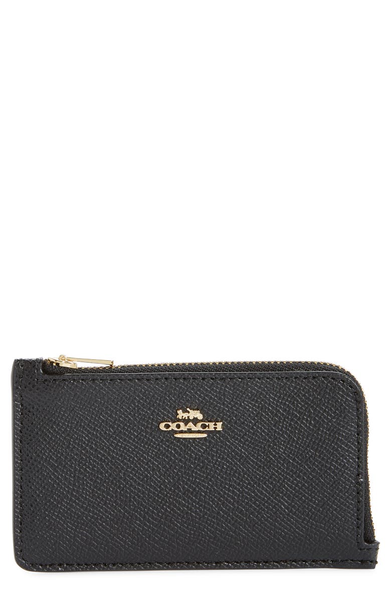 COACH Small Leather Zip Card Case, Main, color, 