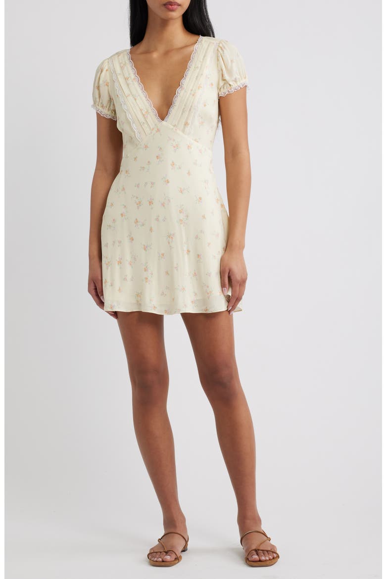 Yasmin Floral Plunge Neck Minidress, Main, color, LEMON HAZE