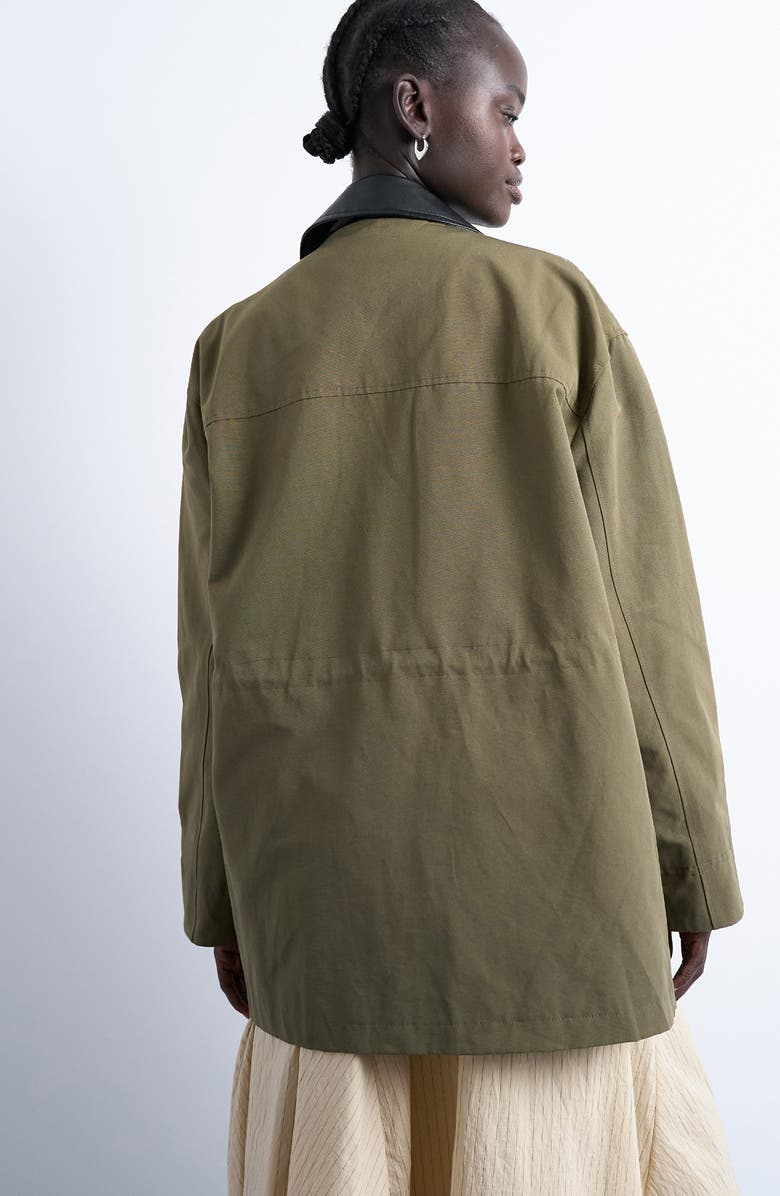 Topshop Mixed Media Shacket, Alternate, color, Dark Green