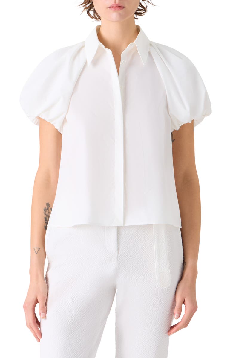 Akris punto Tech Poplin Short Sleeve Button-Up Shirt, Main, color, Cream