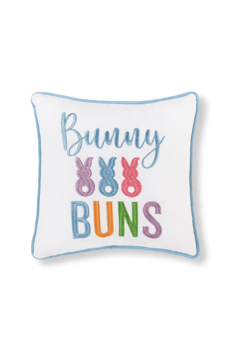 C&F Home "Bunny Buns" Easter Bunny Cotton Blend Embroidered Mini Accent Pillow 10" x 10", Main, color, White