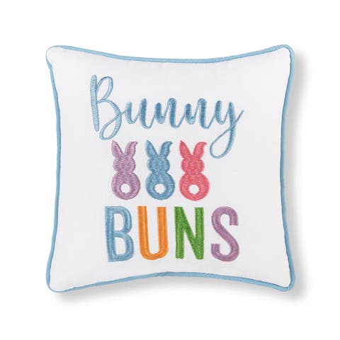 "Bunny Buns" Easter Bunny Cotton Blend Embroidered Mini Accent Pillow 10" x 10"