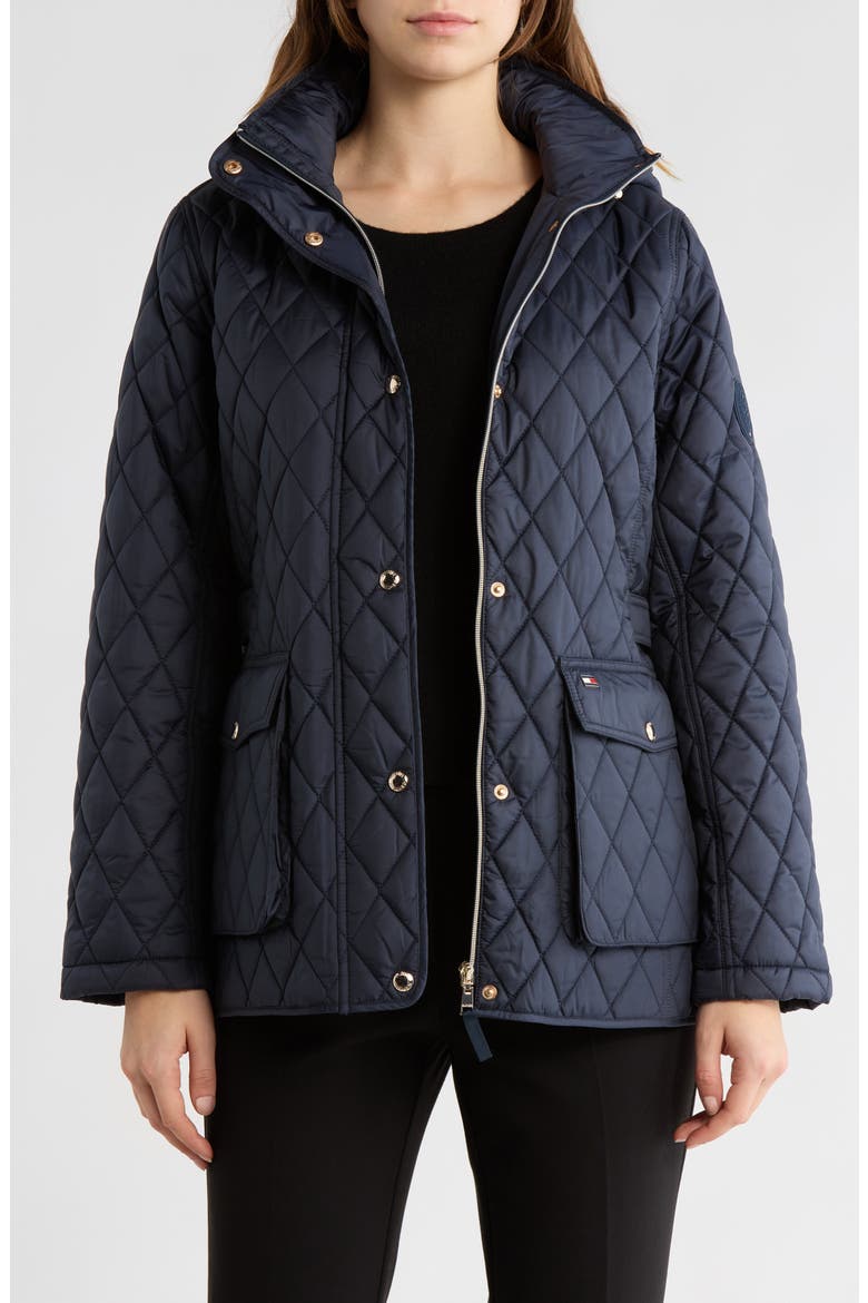 Hooded Diamond Quilted Jacket, Alternate, color, NAVY