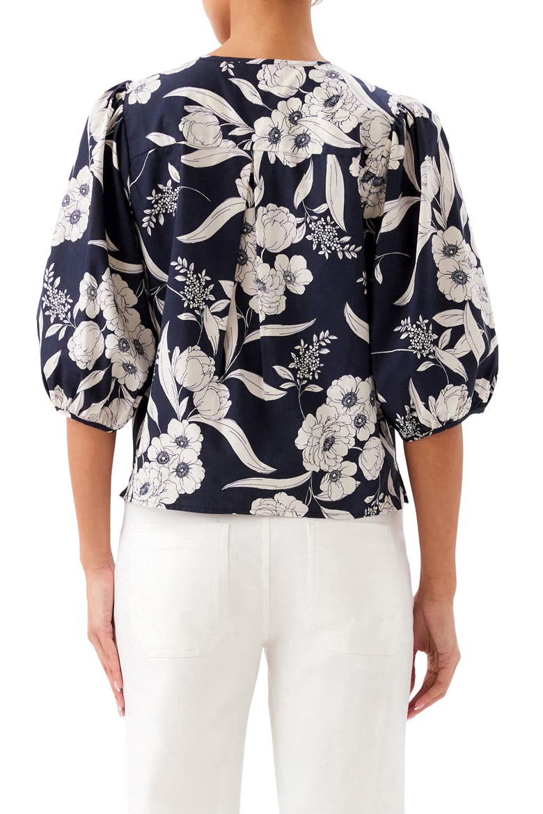 Floral Print Puff Sleeve Cotton Button-Up Shirt, Alternate, color, FLORAL PRINT
