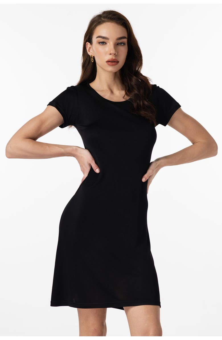 SILKSILKY Silk Knitted Short Sleeve Round Neck Short Nightgown, Alternate, color,