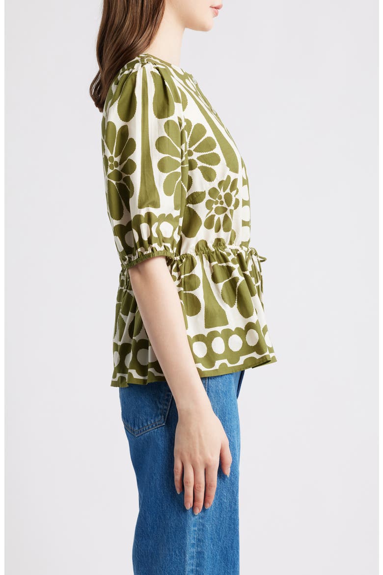 Palermo Floral Cotton Drawstring Waist Button-Up Shirt, Alternate, color, PALERMO GREEN