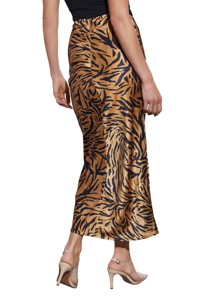 Tahiti Animal Print Satin Maxi Skirt, Alternate, color, TAN/ BLACK