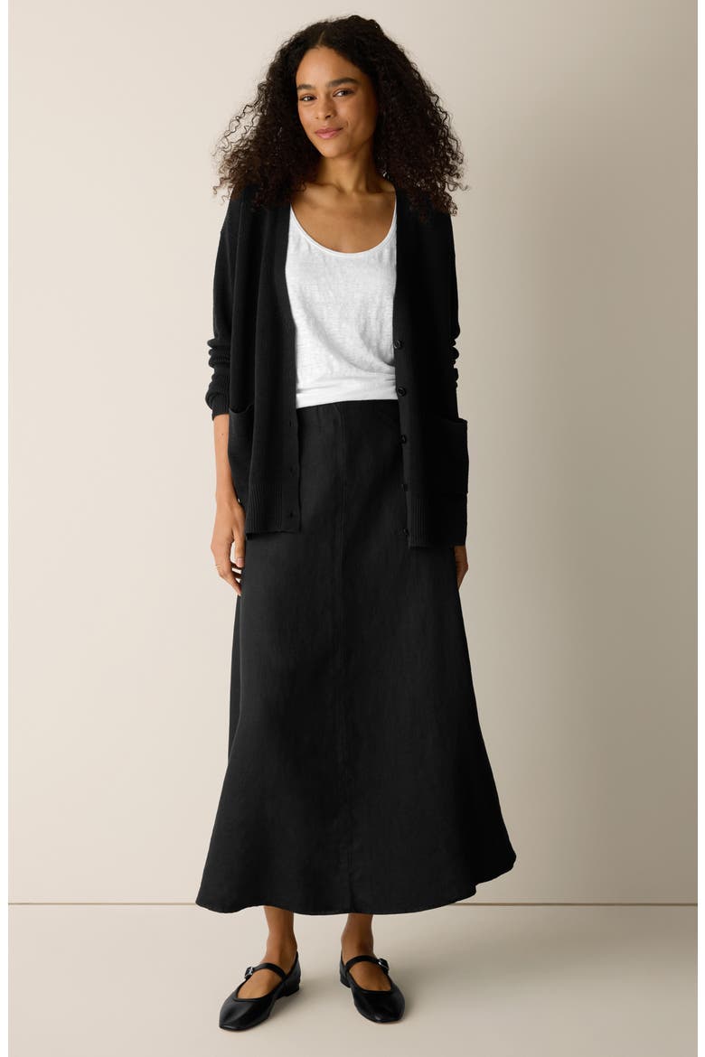 A-Line Organic Linen Midi Skirt, Alternate, color, BLACK