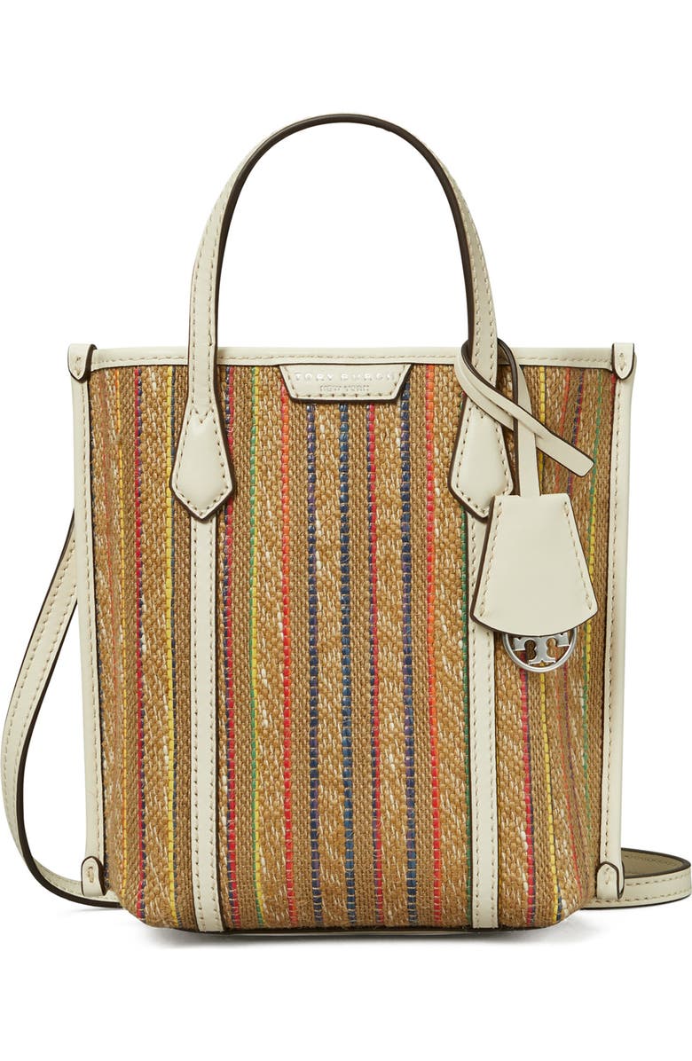 Tory Burch Mini Perry Stripe Raffia Tote, Main, color,