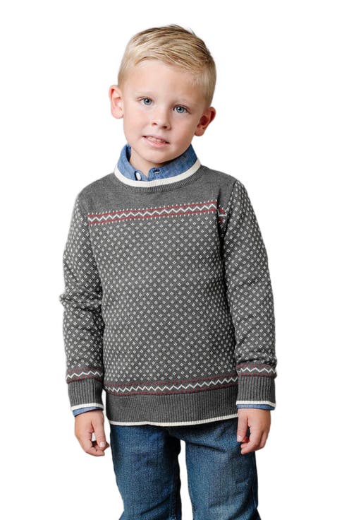 Boys' Organic Intarsia Crew Neck Sweater, Kids