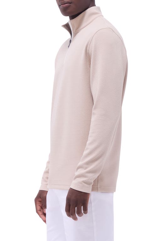 Bugatchi Waffle Knit Quarter Zip Performance Pullover In Sand