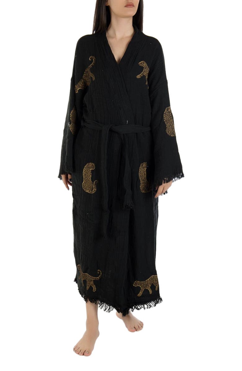Forever & Always Shoes Calypso Handmade Leopard Cotton Robe Cover-Up, Alternate, color,