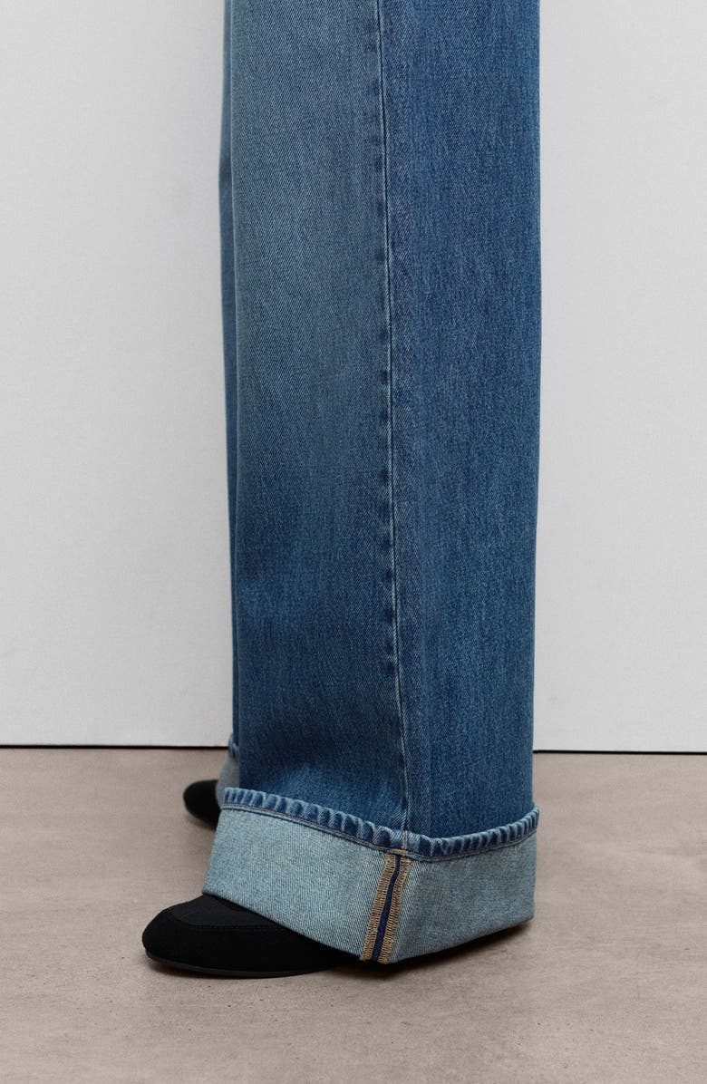 MANGO Cuffed Mid Rise Wide Leg Jeans, Alternate, color, Medium Blue