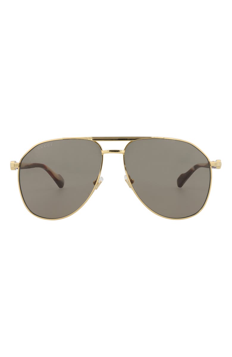 Gucci 59mm Aviator Sunglasses, Main, color, Gold Gold Brown