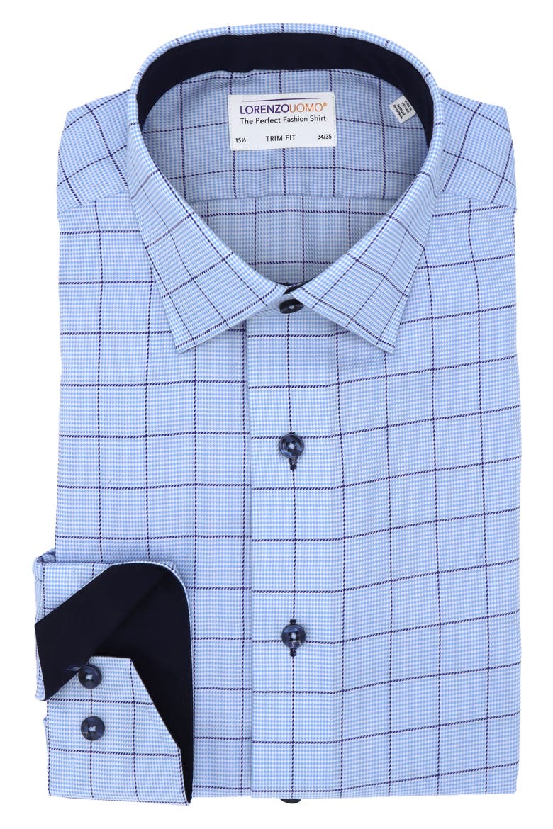 Oxford Windowpane Trim Fit Dress Shirt, Main, color, LIGHT BLUE