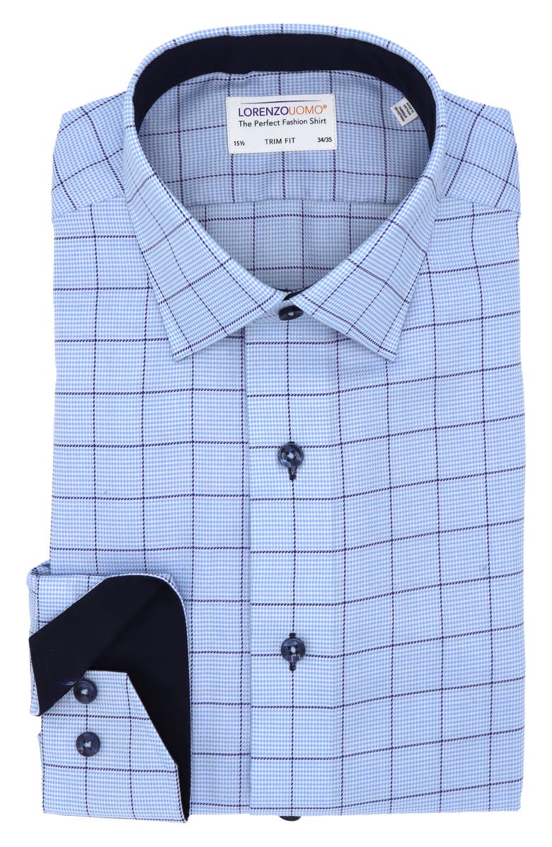 Lorenzo Uomo Oxford Windowpane Trim Fit Dress Shirt, Main, color, Light Blue