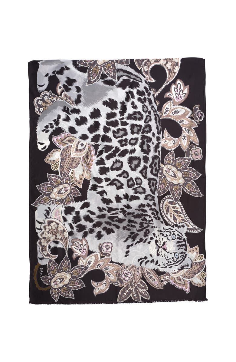 Echo Snow Leopard Silk Wrap, Main, color, Black
