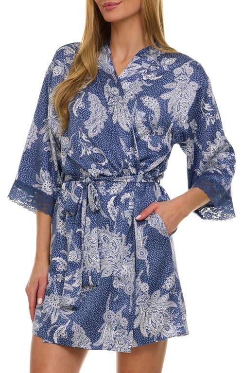 Flora Nikrooz Sabrina Floral Print Satin Short Pajamas & Robe Set In Blue