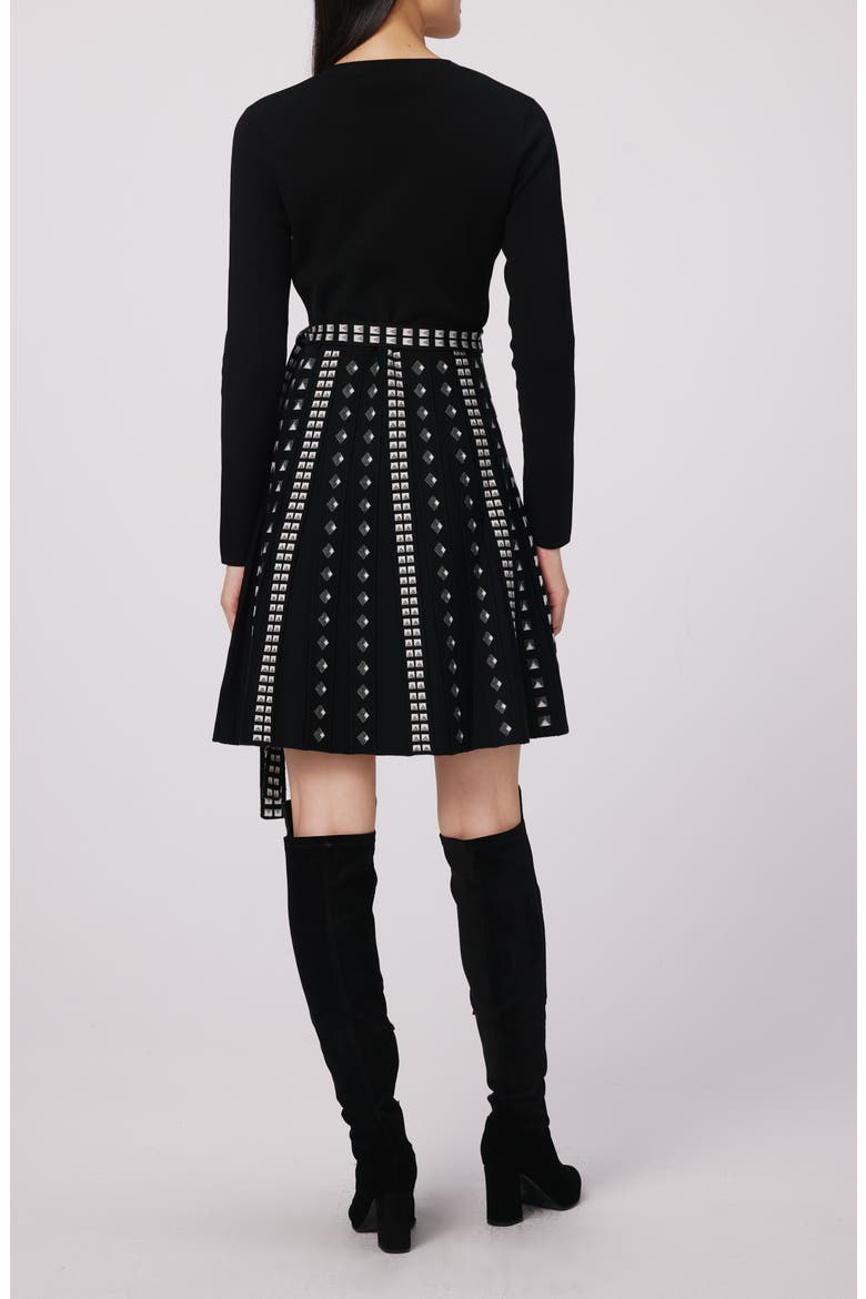 Chelsea Long Sleeve Metallic Pleat Dress, Alternate, color, BLACK/STUD