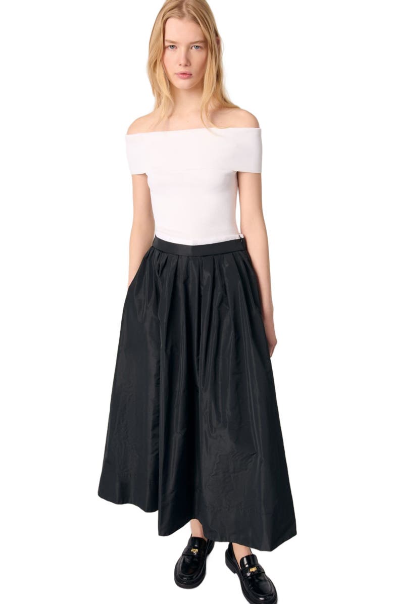 maje maxi skirt with contrast waistband, Alternate, color, Black