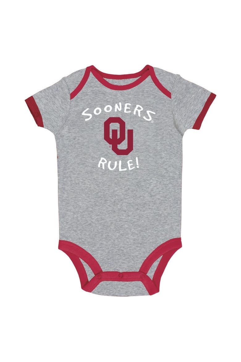 Newborn & Infant Champion Crimson/Heather Gray/White Oklahoma Sooners Three-Pack Bodysuit Set, Alternate, color, Crimson