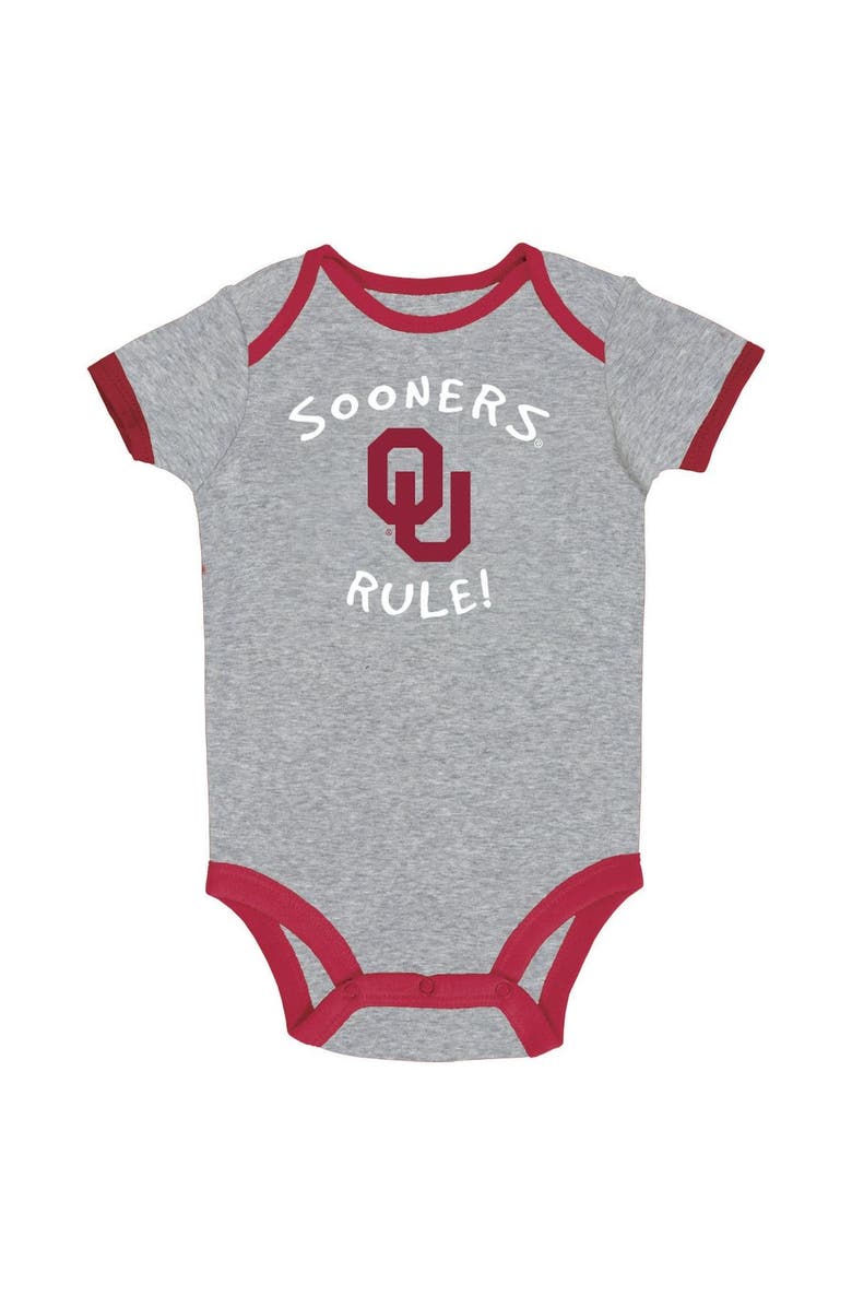 Champion Newborn & Infant Champion Crimson/Heather Gray/White Oklahoma Sooners Three-Pack Bodysuit Set, Alternate, color, 