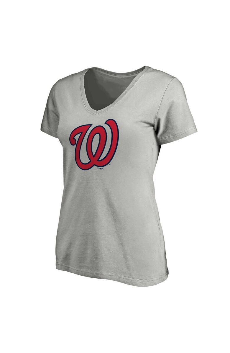 FANATICS Women's Fanatics Branded Heathered Gray Washington Nationals Core Official Logo V-Neck T-Shirt, Alternate, color, 