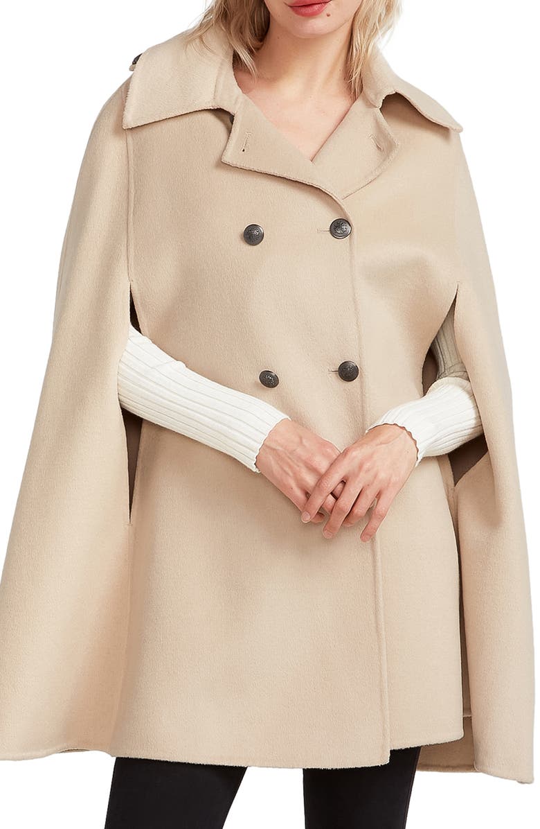 Belle & Bloom On My Mind Double Breasted Wool Blend Cape, Main, color, Pale Oat