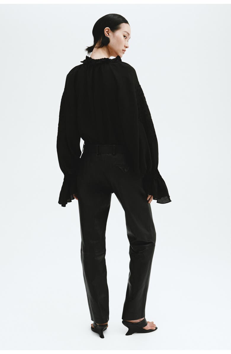 H&M Linen-blend blouse with embroidery, Alternate, color, Black