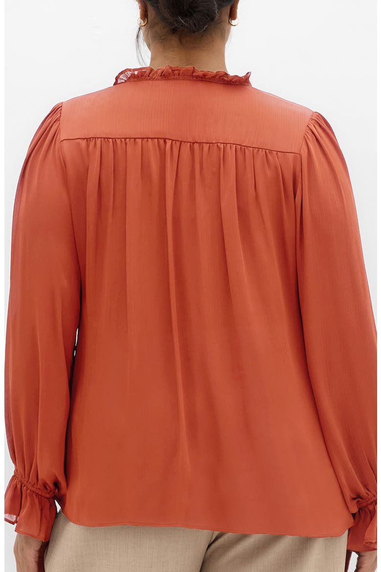 Maia Ruffle Fluted Sleeve Satin Top, Alternate, color, TOFFEE