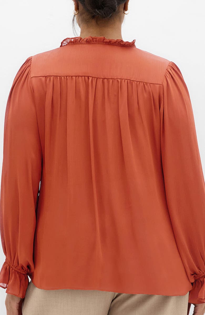 City Chic Maia Ruffle Fluted Sleeve Satin Top, Alternate, color, Toffee