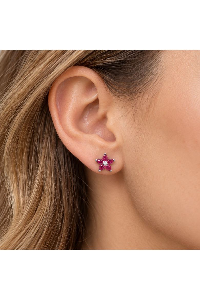 2.19Ct TW Ruby & Diamond Alexa Earrings 14k Gold Lab Grown, Alternate, color, 14k White Gold