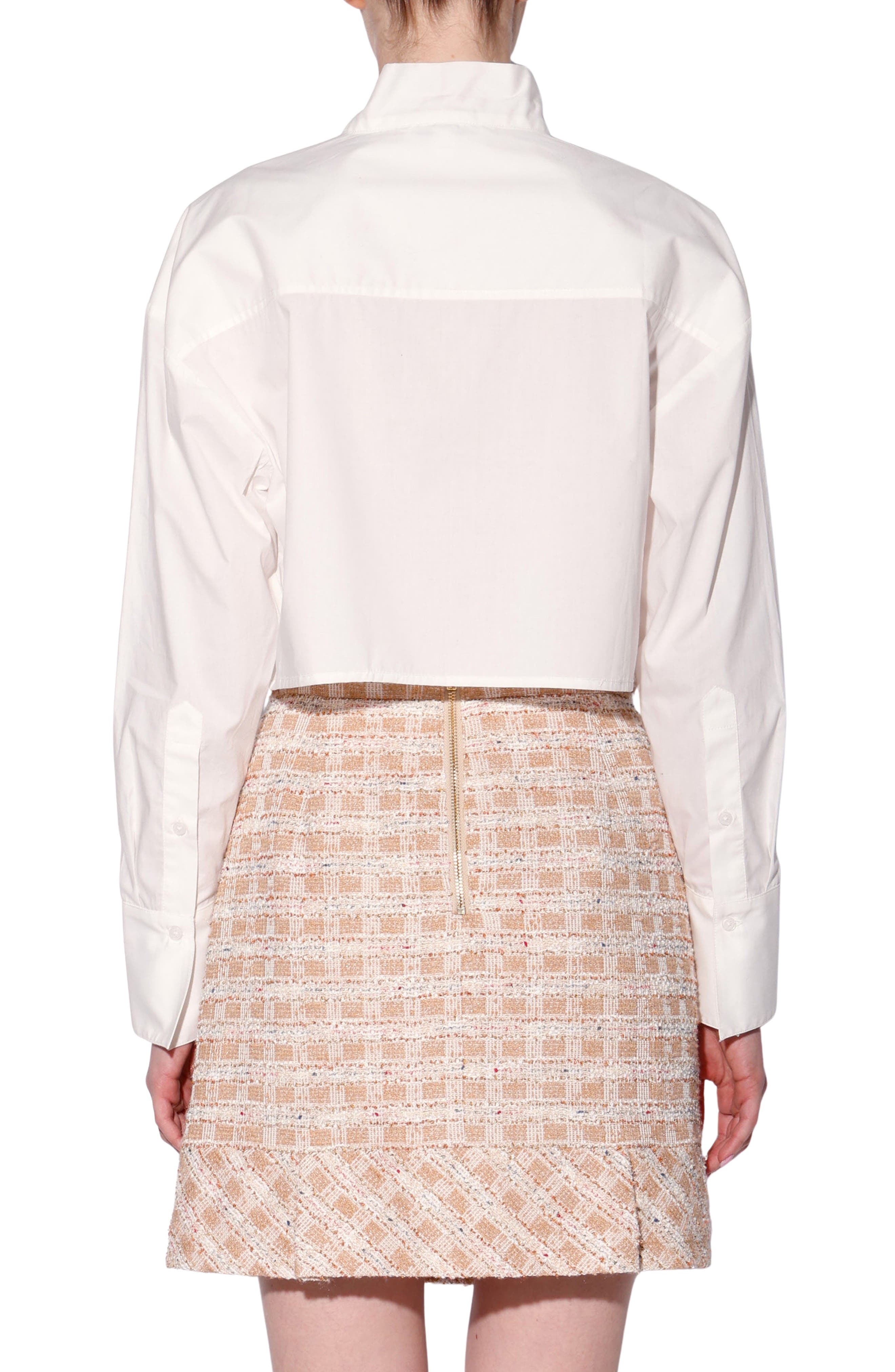 Monroe Tie Neck Long Sleeve Crop Button-Up Shirt - image 2