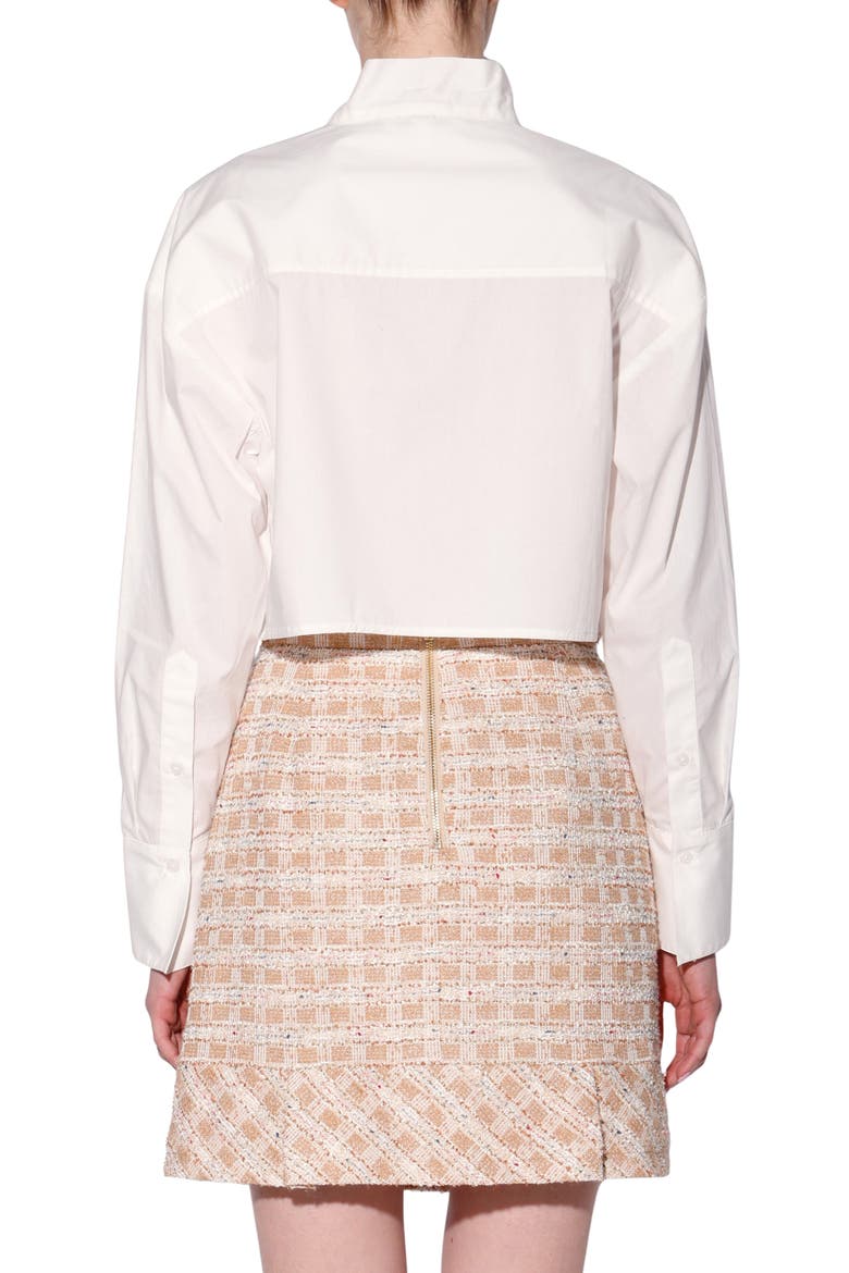 Monroe Tie Neck Long Sleeve Crop Button-Up Shirt, Alternate, color, WHITE