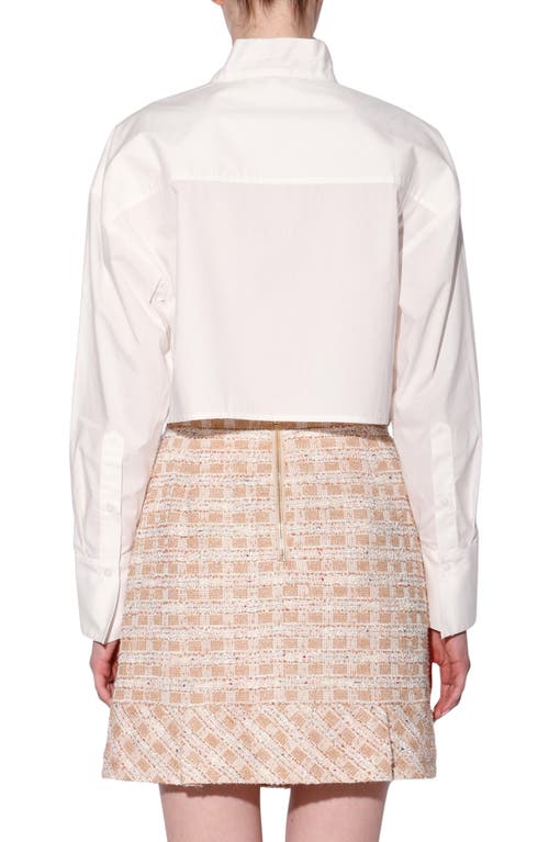 Walter Baker Monroe Tie Neck Long Sleeve Crop Button-up Shirt In White