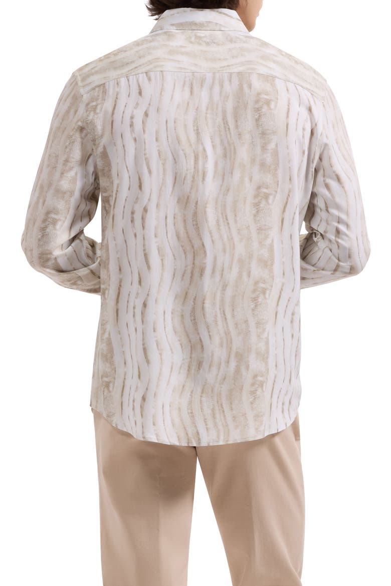 Julian Shaped Fit Wave Print Button-Up Shirt, Alternate, color, ALMOND