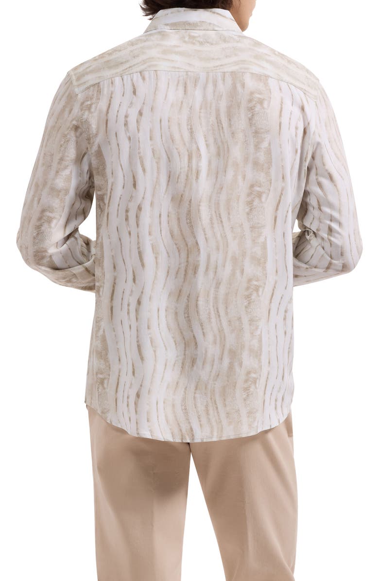 Bugatchi Julian Shaped Fit Wave Print Button-Up Shirt, Alternate, color, Almond