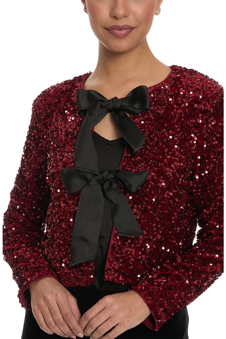 Double Bow Sequin Jacket, Main, color, WINE