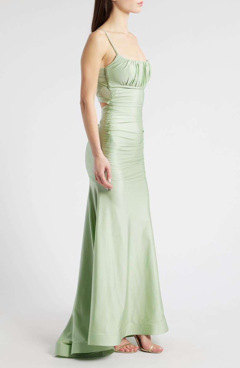 LOVE, NICKIE LEW Illusion Fit & Flare Gown, Alternate, color, Sage