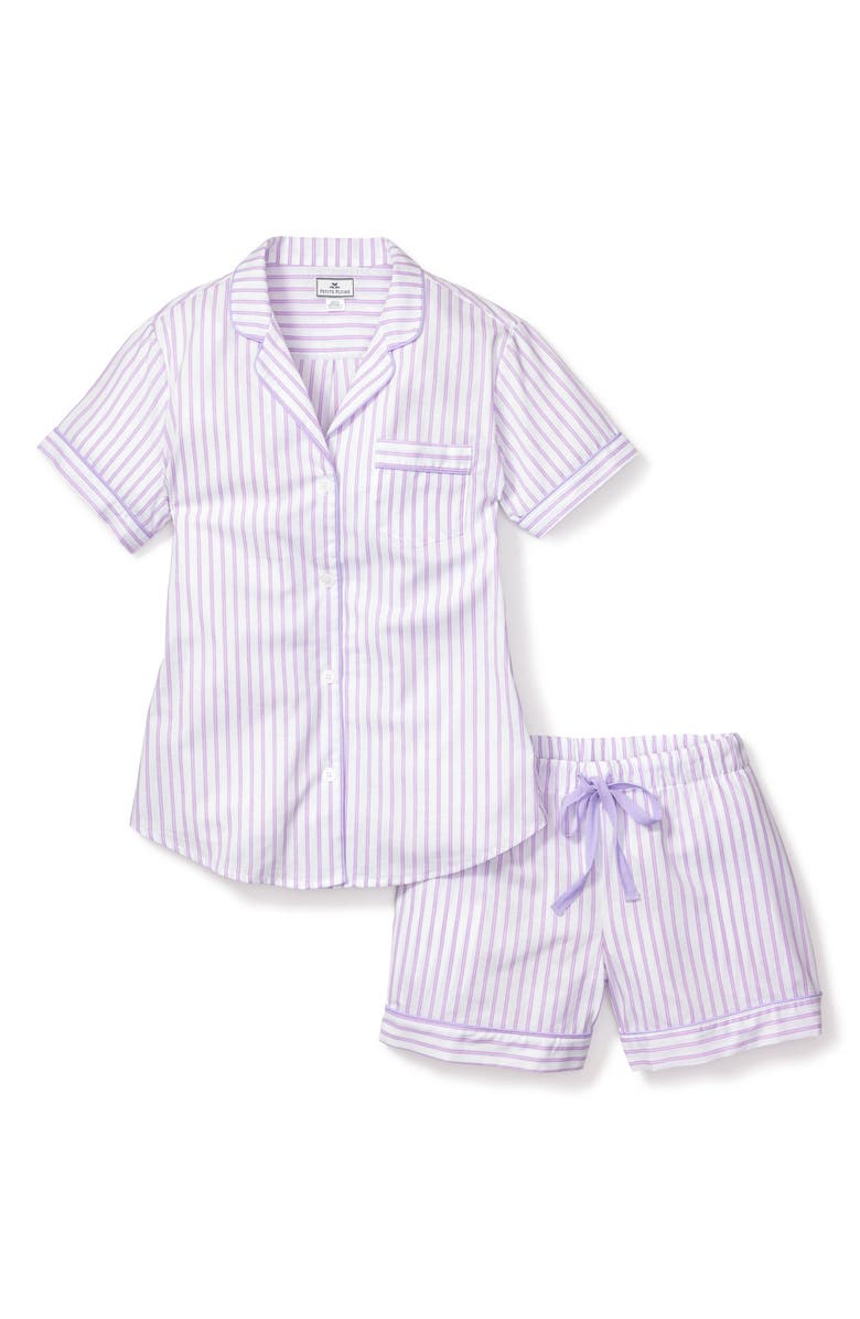 Petite Plume Ticking Stripe Cotton Short Pajamas, Main, color, 